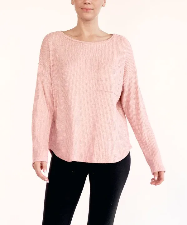 Bamboo Waffle Long Sleeve Oversized Pullover Top