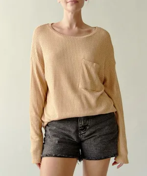 Bamboo Waffle Long Sleeve Oversized Pullover Top