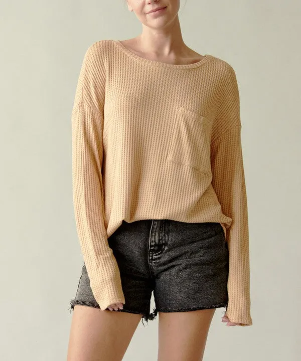 Bamboo Waffle Long Sleeve Oversized Pullover Top