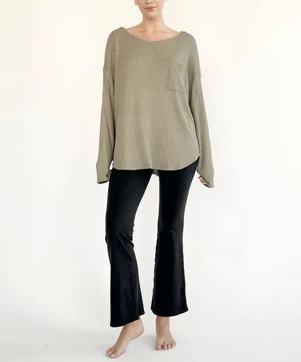 Bamboo Waffle Long Sleeve Oversized Pullover Top