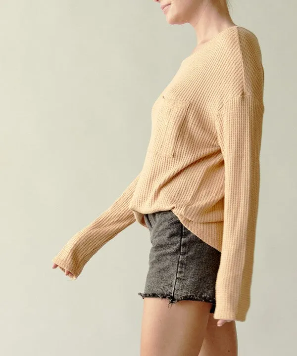 Bamboo Waffle Long Sleeve Oversized Pullover Top