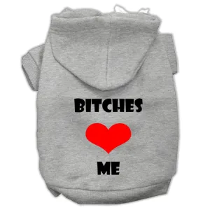 Bitches Love Me Screen Print Pet Hoodies Grey Size Xs (8)