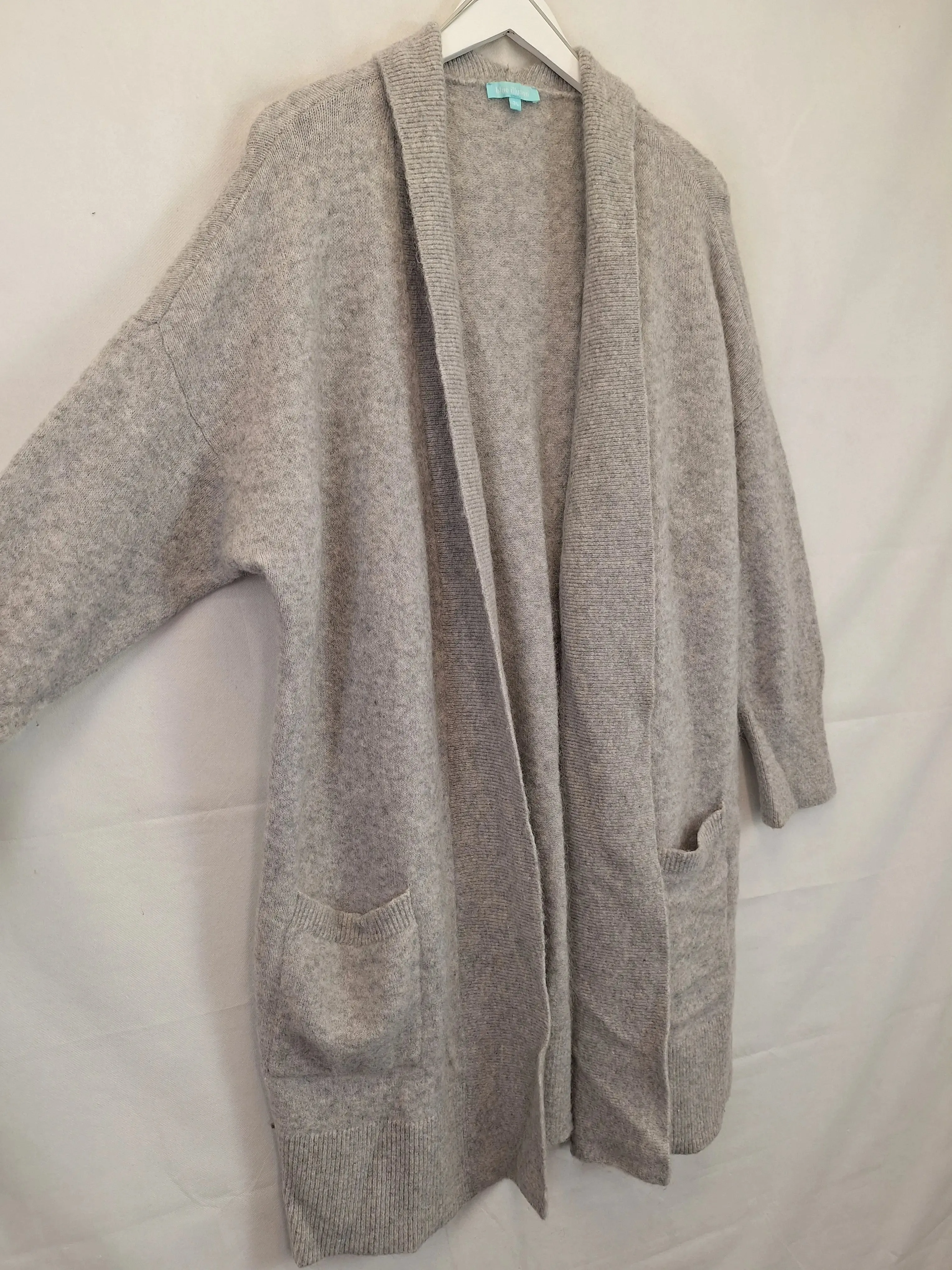 Blue Illusion Soft Wool Blend Long Line Cardigan Size 20