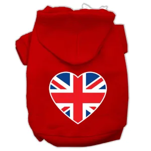 British Flag Heart Screen Print Pet Hoodies Red Size XS (8)