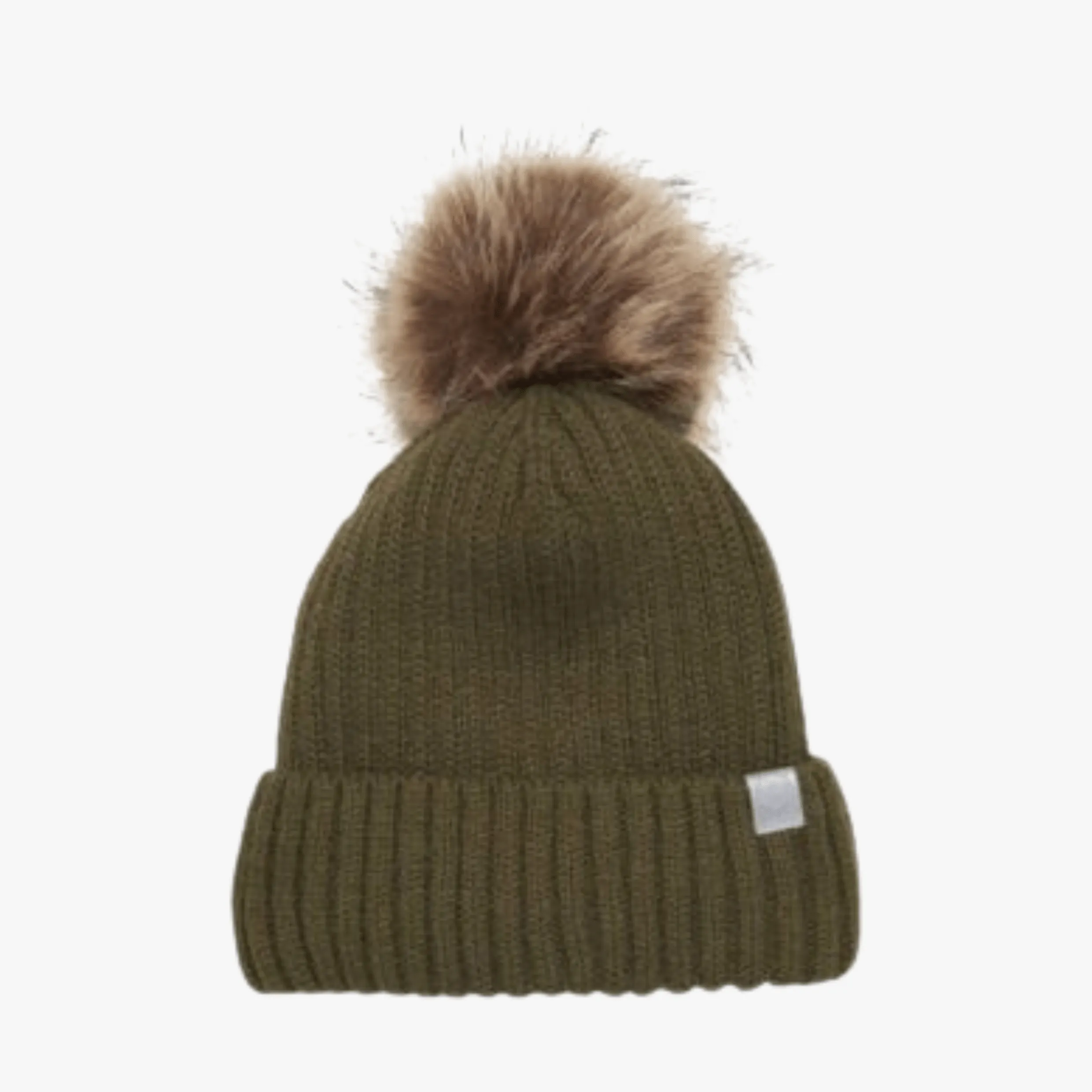 Color Kids Winter Hat with Detachable Fake Fur- Dark Olive