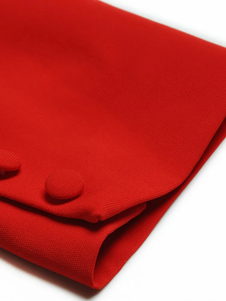 Cosetto Bow O-Neck Long Sleeve Single Breasted Vintage Red OverCoat