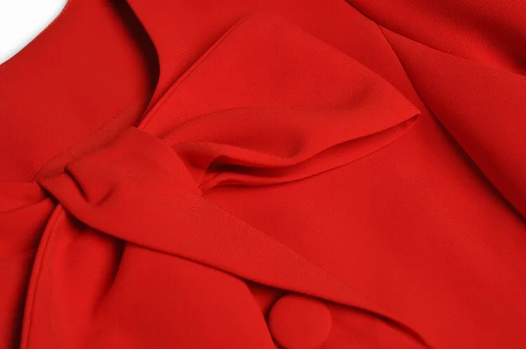Cosetto Bow O-Neck Long Sleeve Single Breasted Vintage Red OverCoat
