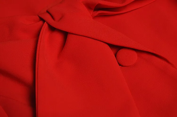 Cosetto Bow O-Neck Long Sleeve Single Breasted Vintage Red OverCoat