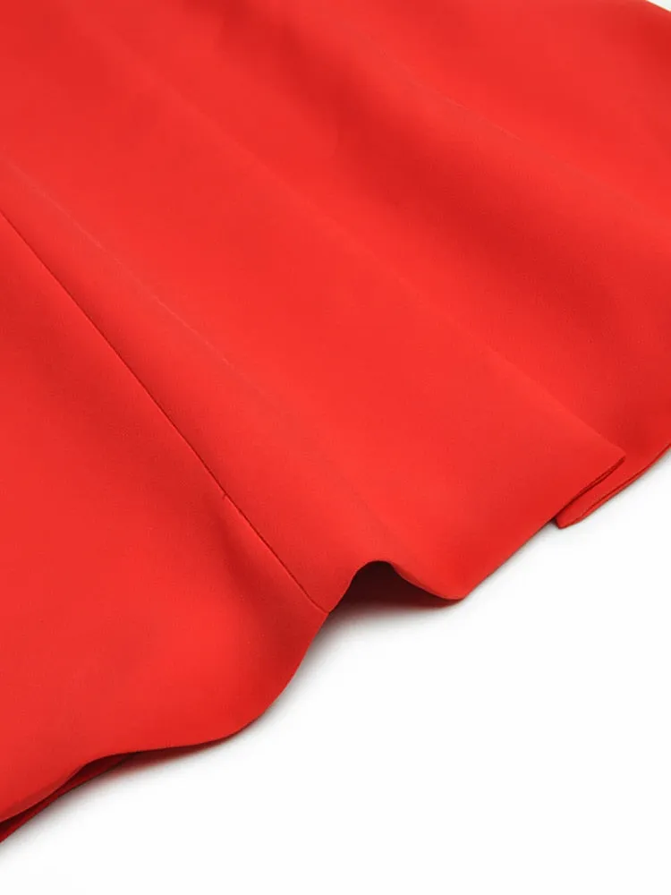 Cosetto Bow O-Neck Long Sleeve Single Breasted Vintage Red OverCoat