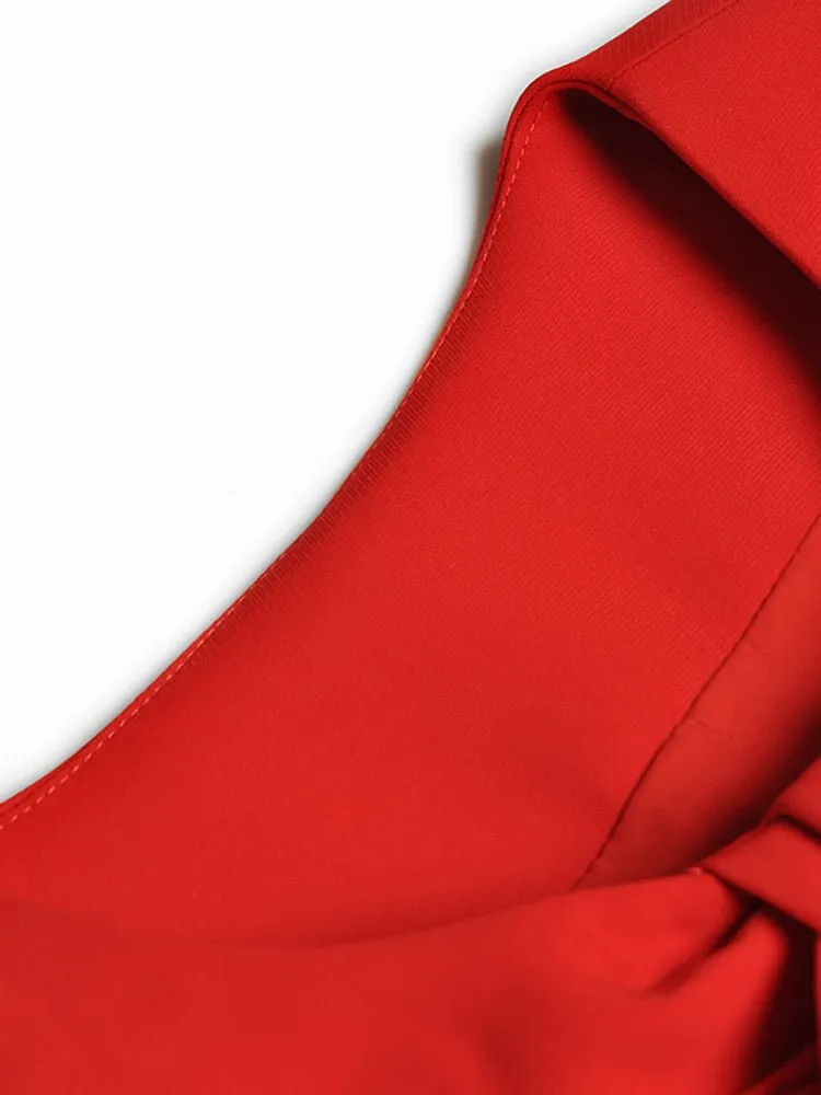 Cosetto Bow O-Neck Long Sleeve Single Breasted Vintage Red OverCoat