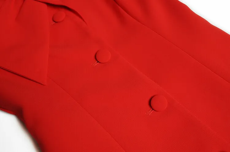 Cosetto Bow O-Neck Long Sleeve Single Breasted Vintage Red OverCoat