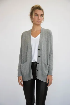 Eleis Collective- The Rib Detail Cardigan - Heather Grey