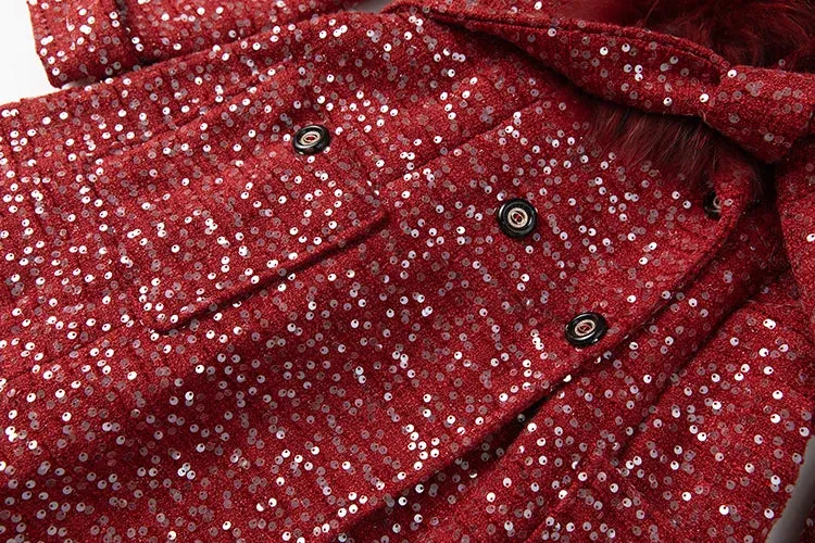 Elodie Double Breasted Sequins Plaid Tweed Coat