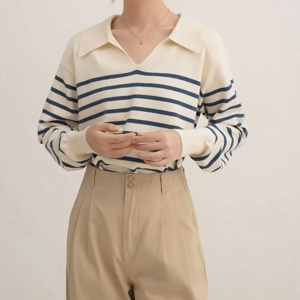 FashionKova Vintage Striped Women Sweater Spring Autumn Long Sleeve Top Pullovers Bottoming Shirts Korean Fashion Knitwear Soft Jumpers