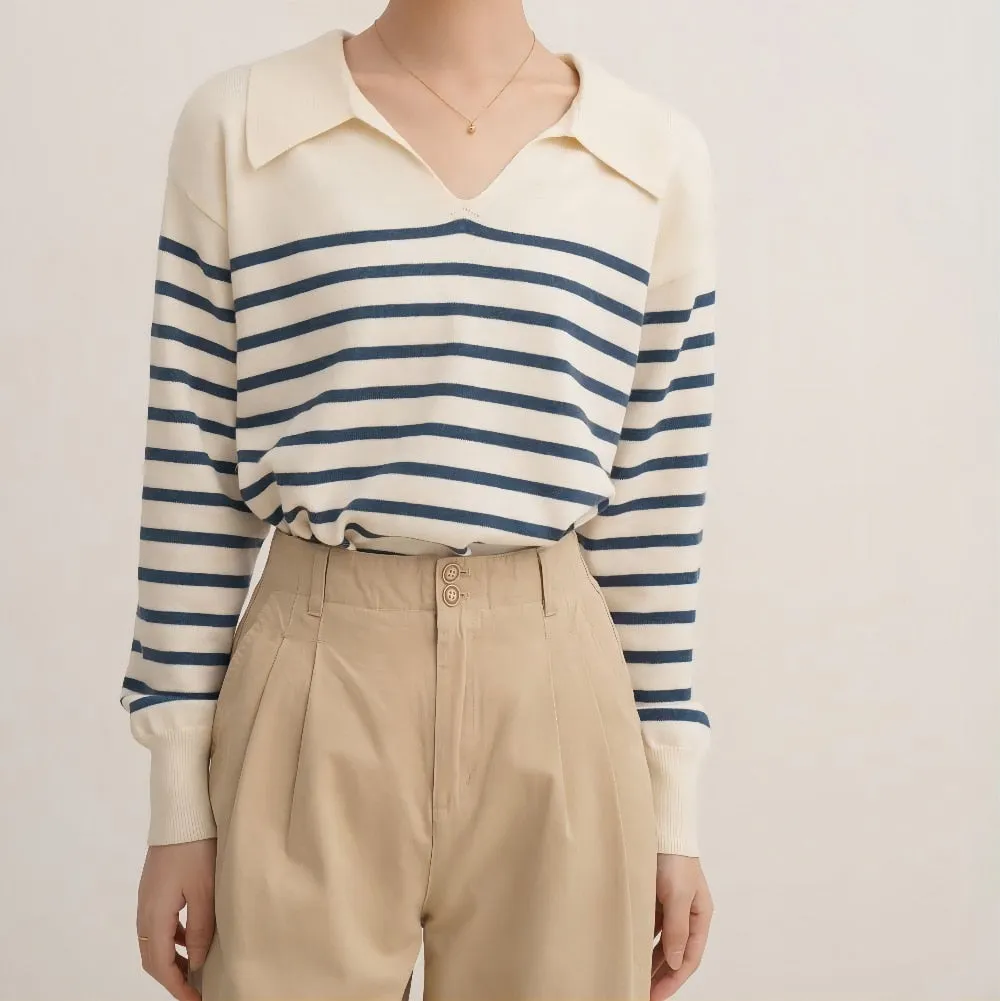 FashionKova Vintage Striped Women Sweater Spring Autumn Long Sleeve Top Pullovers Bottoming Shirts Korean Fashion Knitwear Soft Jumpers