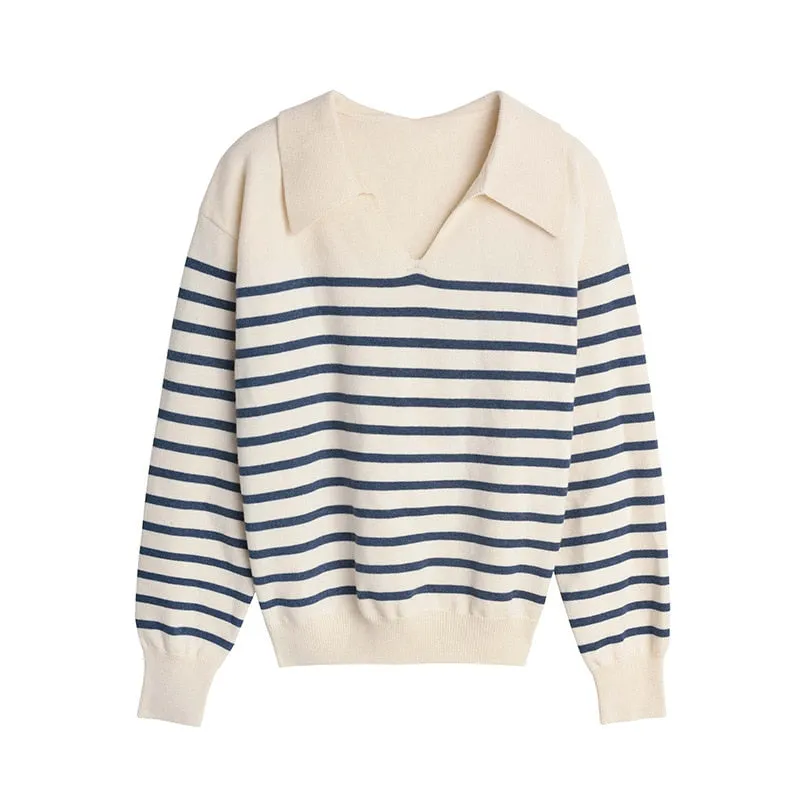 FashionKova Vintage Striped Women Sweater Spring Autumn Long Sleeve Top Pullovers Bottoming Shirts Korean Fashion Knitwear Soft Jumpers