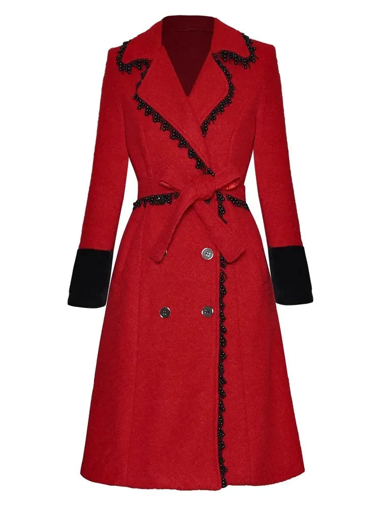 Florence Double Breasted Beading Tweed Coat
