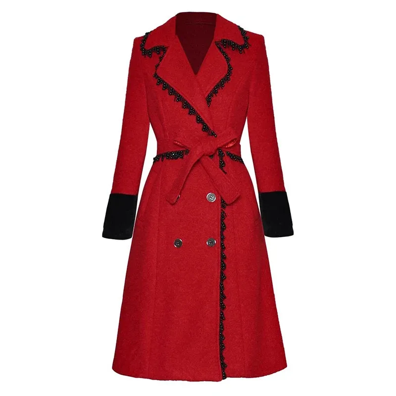 Florence Double Breasted Beading Tweed Coat