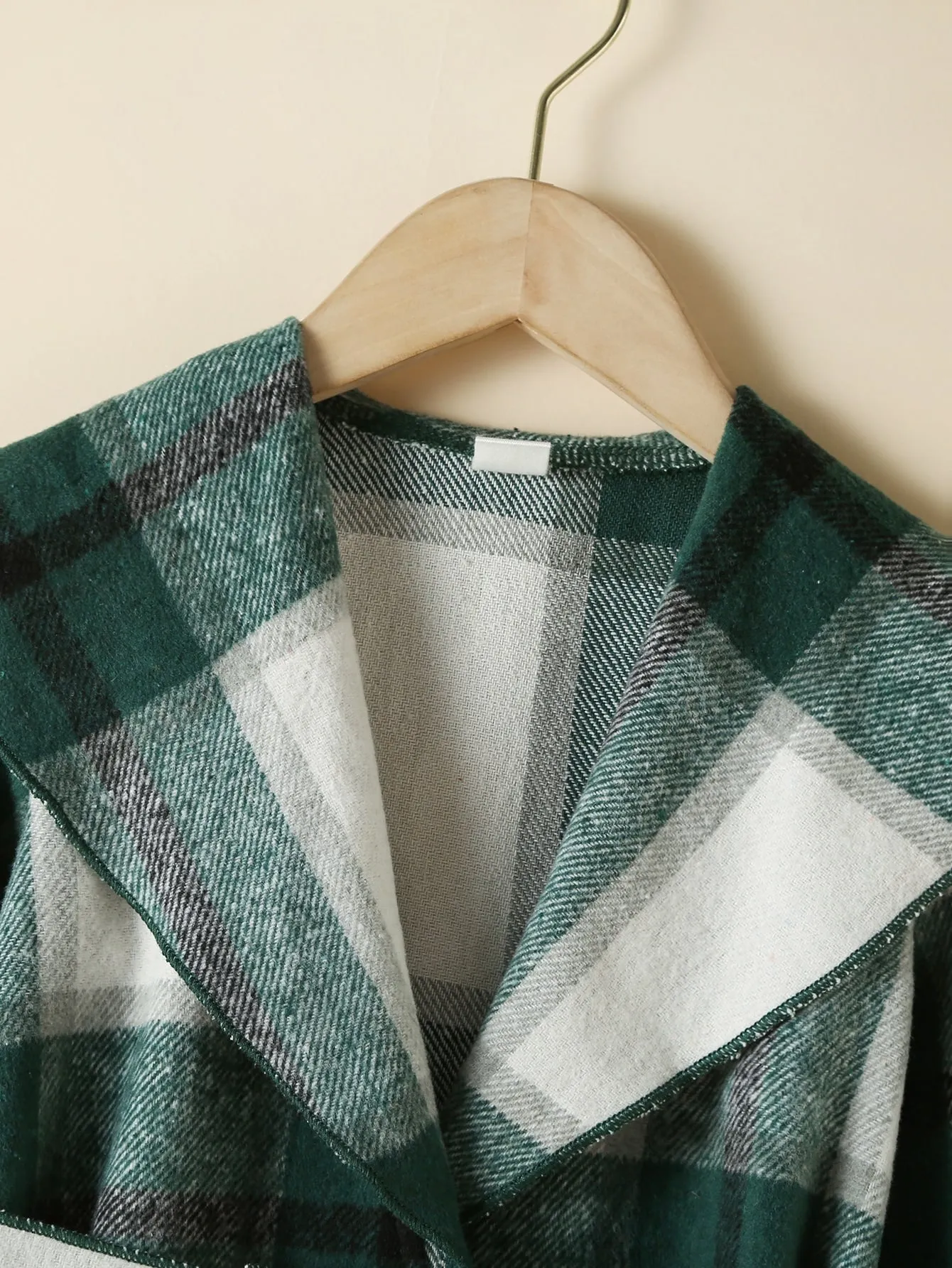 Girls Plaid Foldover Collar Belted Overcoat