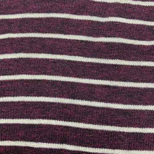 Heather Cranberry/Cream Stripe Rayon Jersey Knit Fabric