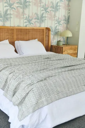 Kantha Quilt Silver Grey Diamonds