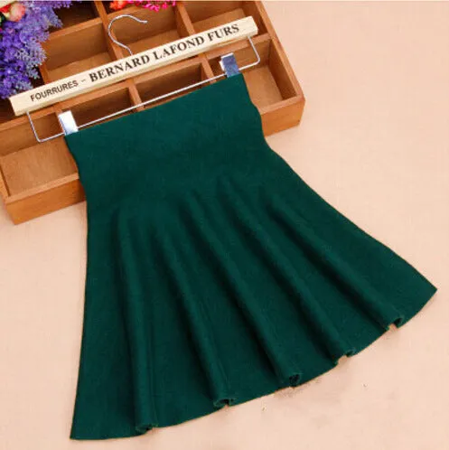 Korean Knitted Skirt High Waist Flare Pleated Casual All-Matching Women Elastic Stretchable Skirt