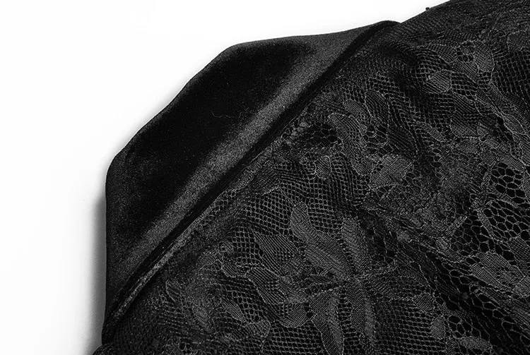 Lace Cloak Long sleeve Double-breasted black Velvet Windbreaker Coat