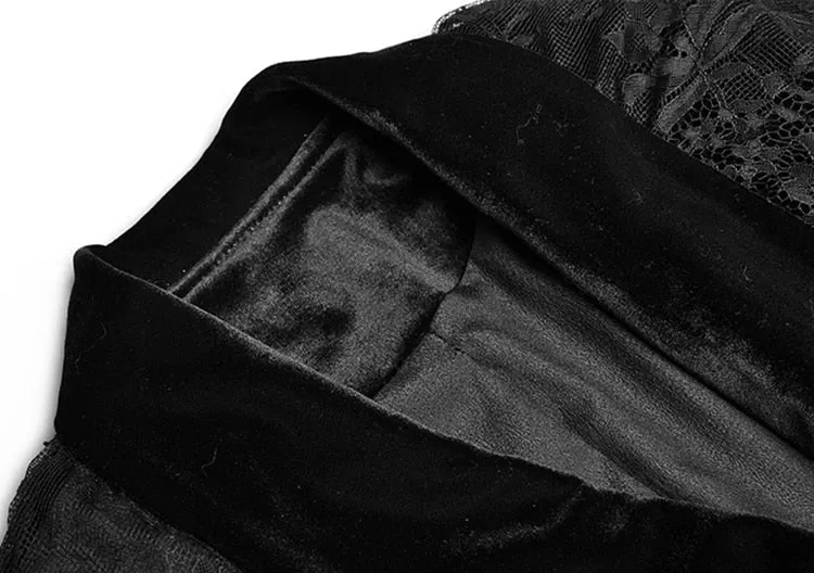 Lace Cloak Long sleeve Double-breasted black Velvet Windbreaker Coat