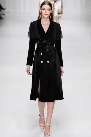 Lace Cloak Long sleeve Double-breasted black Velvet Windbreaker Coat