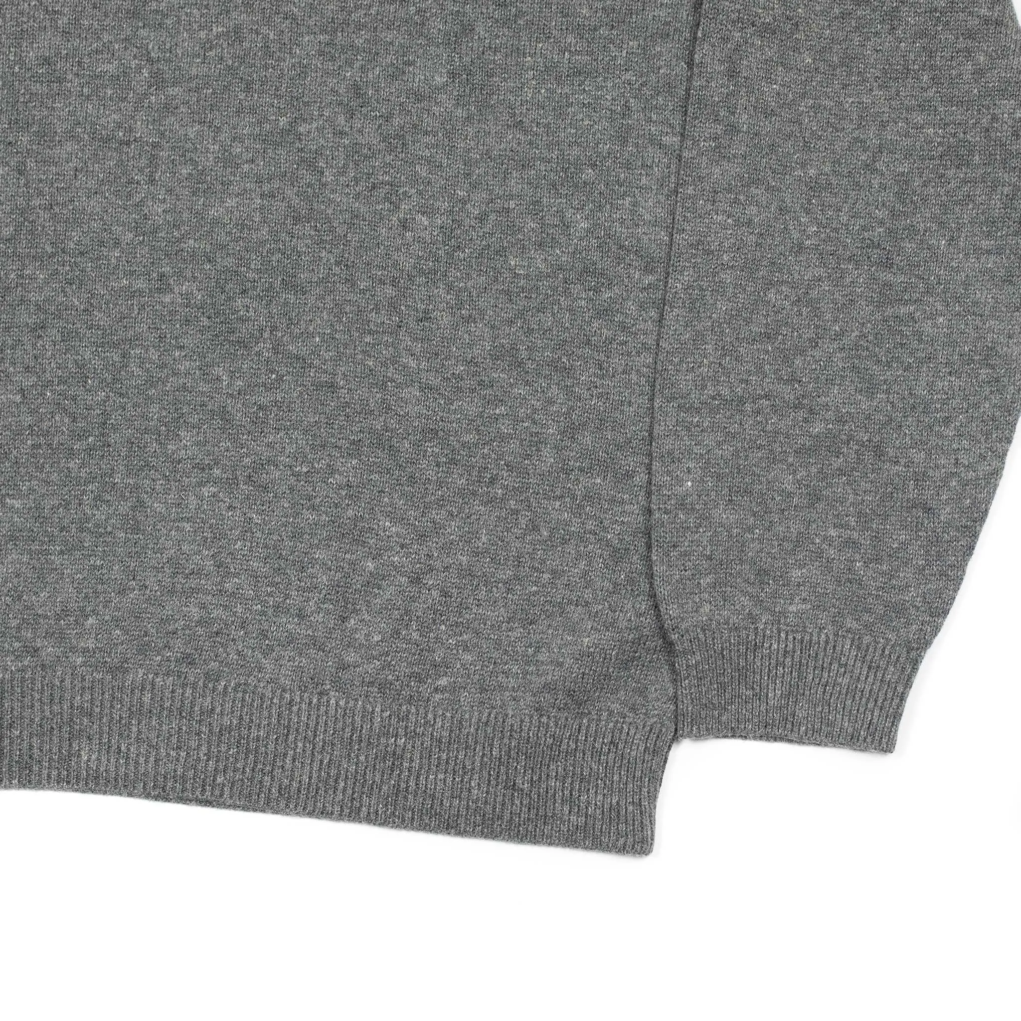 Long sleeve knit polo in grey cotton and linen