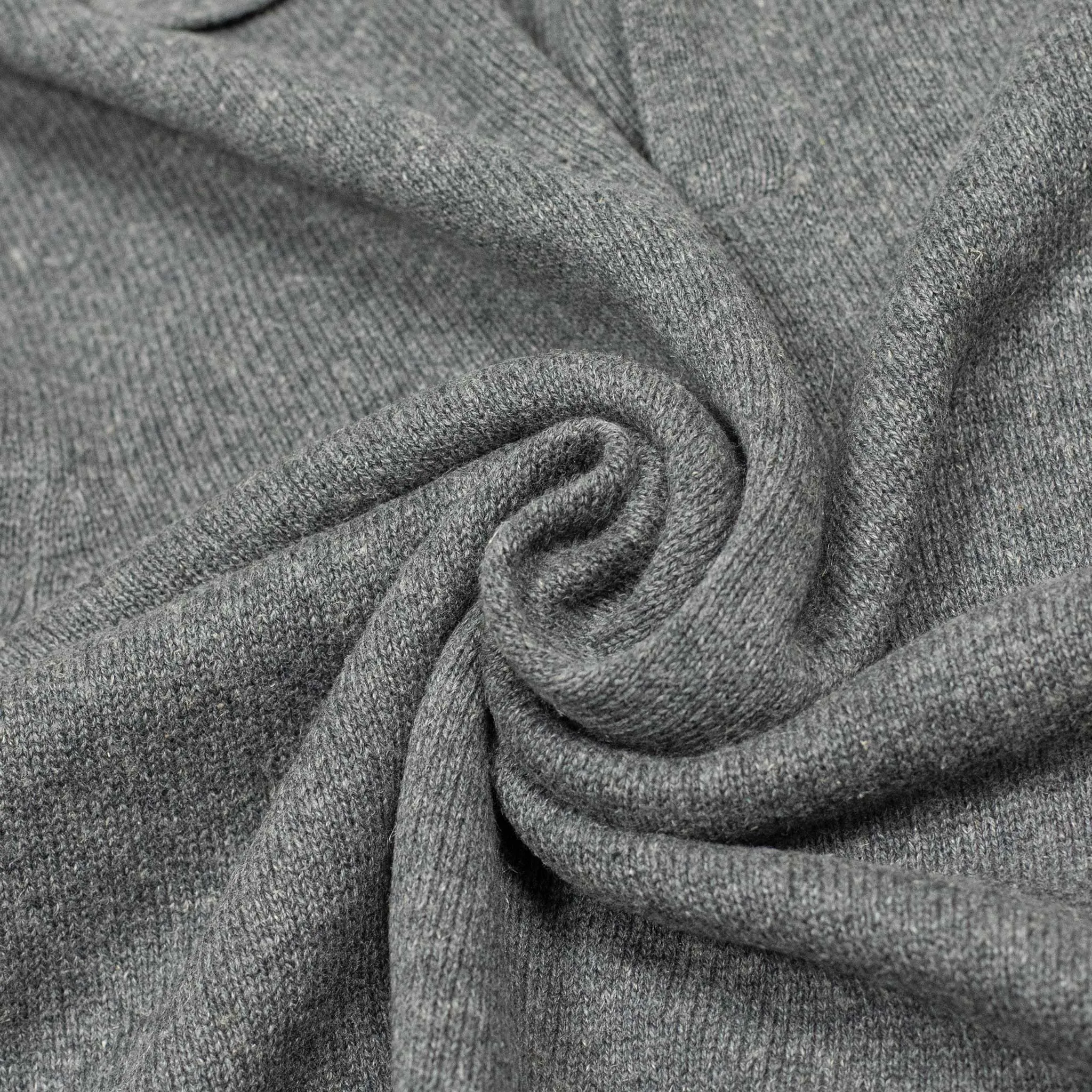 Long sleeve knit polo in grey cotton and linen