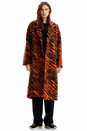 Long Tiger Print Wool Coat | FINAL SALE