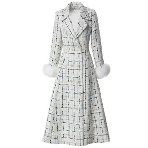 Malaysia  Double Breasted Sequins Plaid Tweed Coat