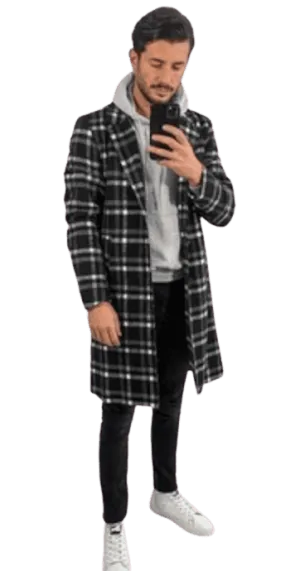 Men Black Colors Plaids Overcoat
