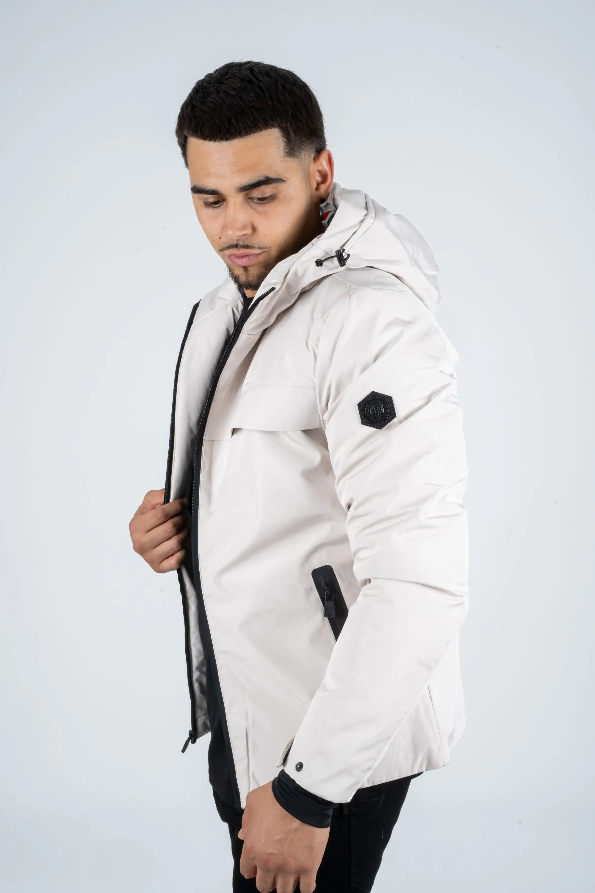 MEN'S BEIGE JACKET PADDED WITH FAUX FUR LINING | JKT7993