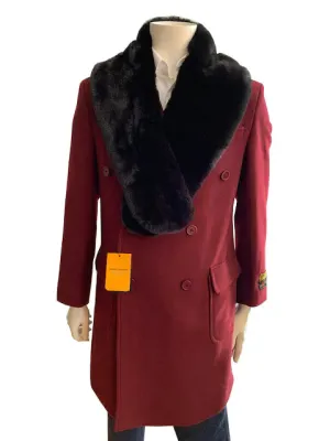 Mens Overcoat -Mens Long Wool Topcoats- Topcoat For Men-Mens DB Overcoat - Double Breasted Topcoat "Burgund & Black" Wool Coat
