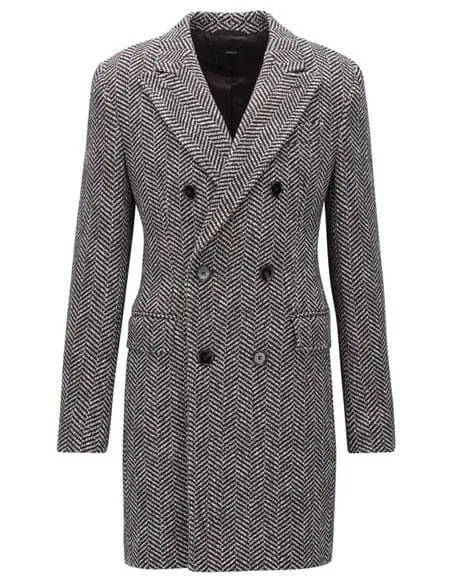 Mens Overcoat -Mens Long Wool Topcoats- Topcoat For Men-Mens Double breasted Overcoat - "Light Gray Herringbone" Double breasted Coat