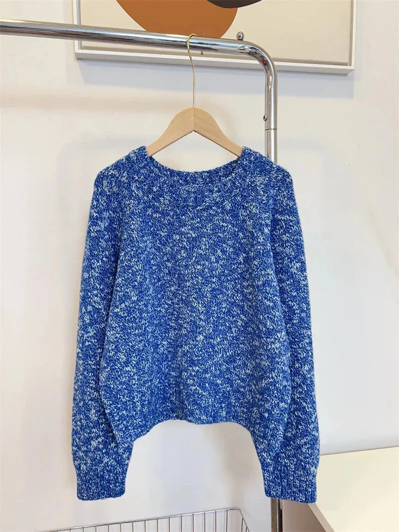 New Year Winter Lazy Mixed Colored Wool Blends Red Sweater Women Soft Skincare Loose Top Femal Pullovers Blue Grey Pink C-308