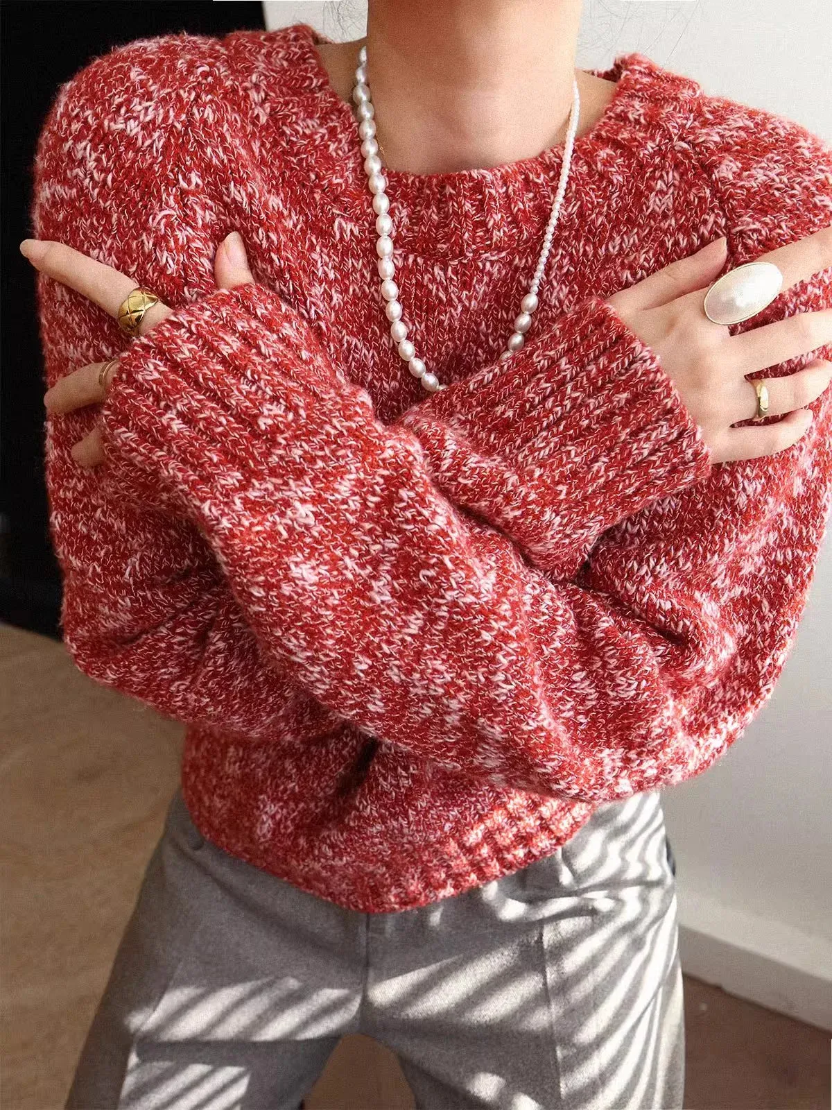 New Year Winter Lazy Mixed Colored Wool Blends Red Sweater Women Soft Skincare Loose Top Femal Pullovers Blue Grey Pink C-308