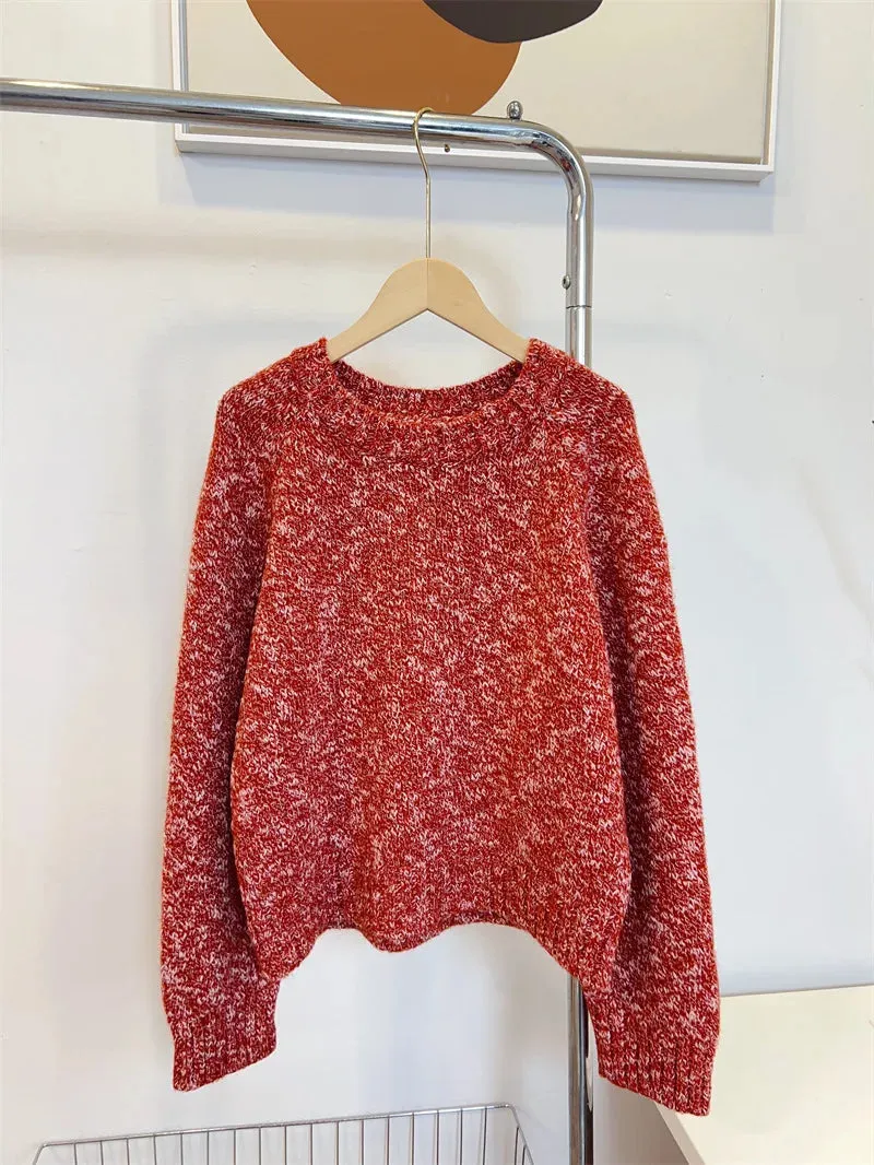 New Year Winter Lazy Mixed Colored Wool Blends Red Sweater Women Soft Skincare Loose Top Femal Pullovers Blue Grey Pink C-308