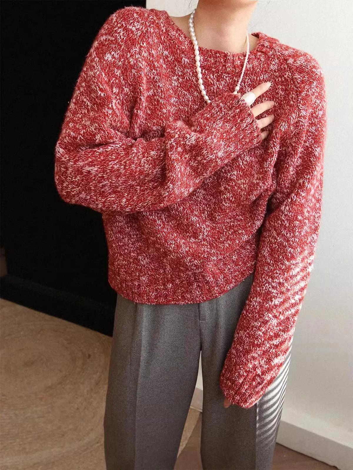 New Year Winter Lazy Mixed Colored Wool Blends Red Sweater Women Soft Skincare Loose Top Femal Pullovers Blue Grey Pink C-308