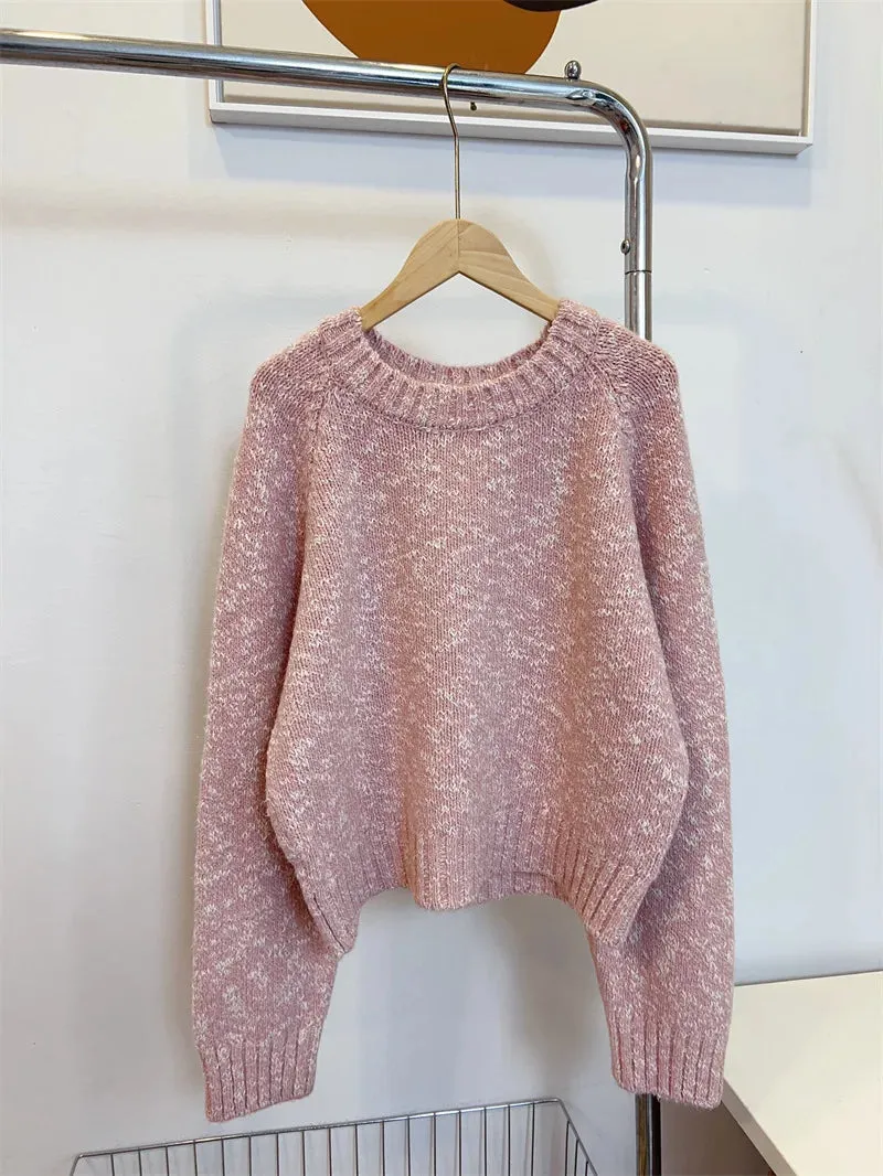 New Year Winter Lazy Mixed Colored Wool Blends Red Sweater Women Soft Skincare Loose Top Femal Pullovers Blue Grey Pink C-308