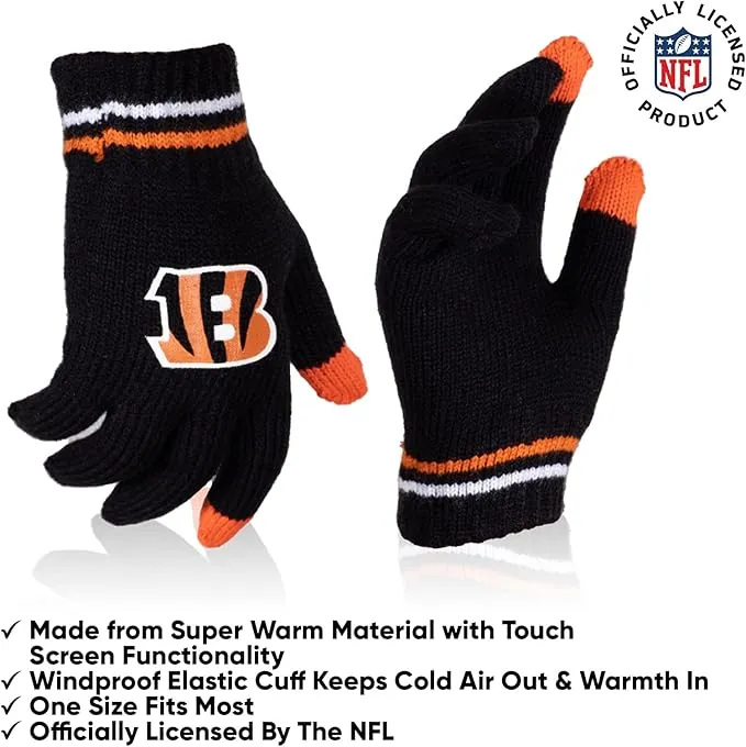 NFL Official Youth Super Soft Winter Beanie Knit Hat With Extra Warm Touch Screen Gloves|Cincinnati Bengals