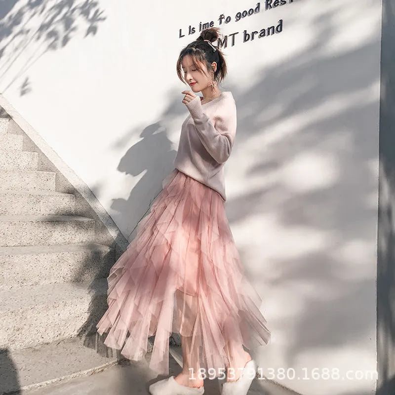 Niche Skirt Women INS Popular Mesh Tutu Fairy Look Skirt