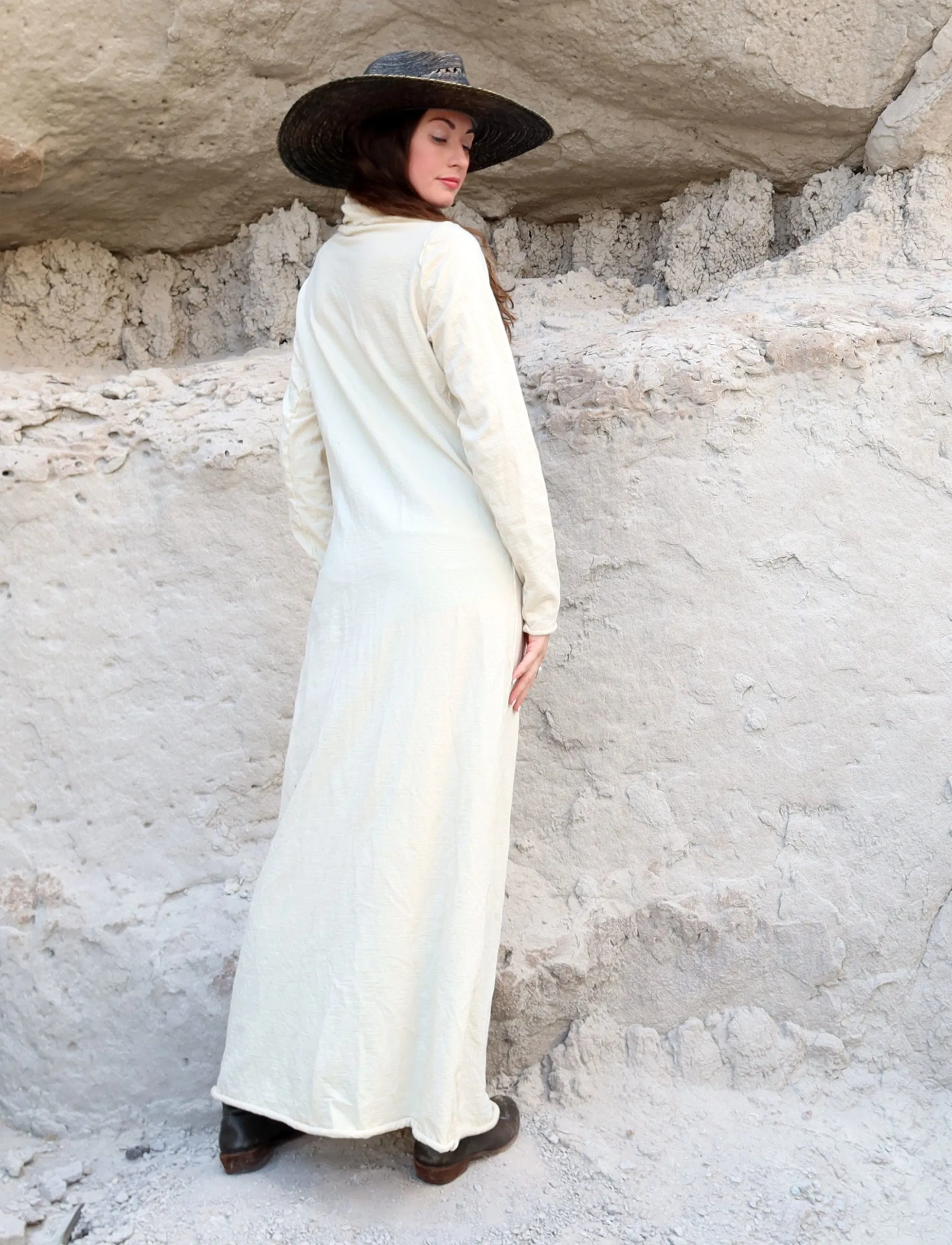 ORGANIC WOOL Shawl Collar Pencil Long Dress