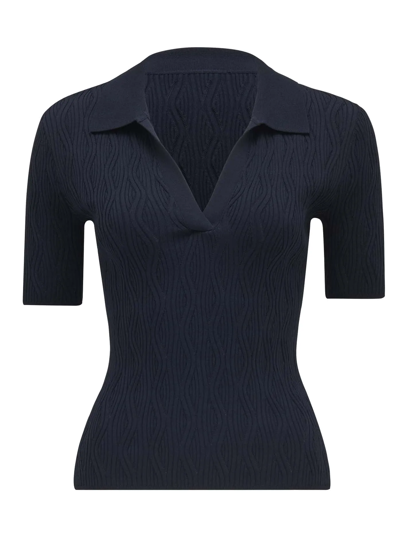 Paris Petite Short Sleeve Polo Collar Knit Top