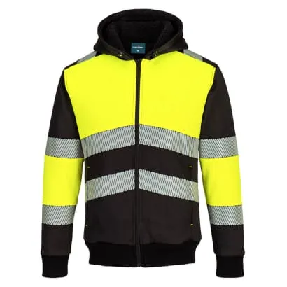 Portwest PW3 Fleece Lined Zipped Hoody Hi Vis Class 1 Winter Hoodie-PW377