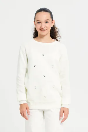 Senior Girls Cream Embellished Pullover