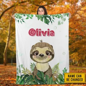 Sloth Custom Blanket For Baby, Personalized Safari Blanket, Personalized Kids Throw Blanket, Animal Lover Gifts, Nursery Bedroom Decor