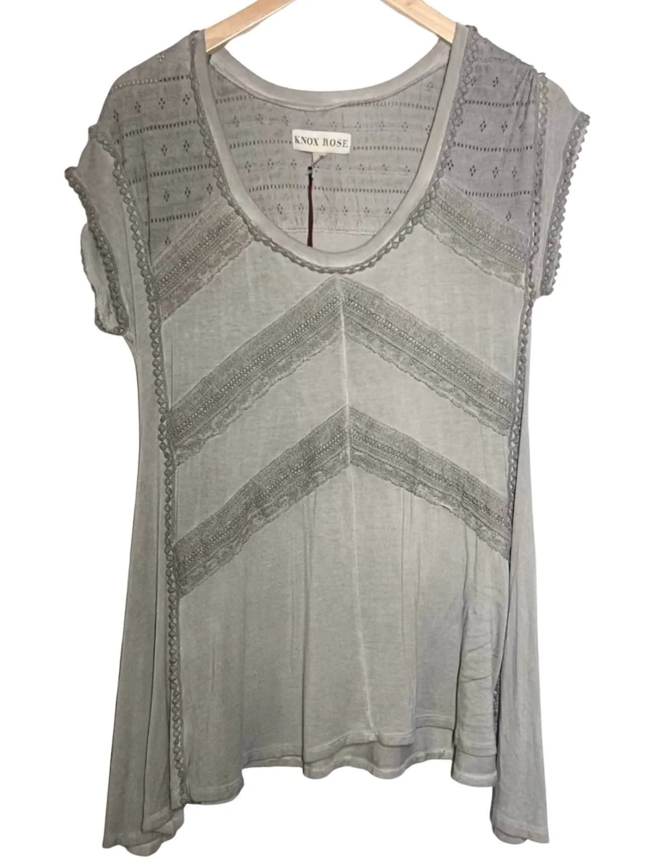 Soft Summer Pebble Gray Crochet Lace Top